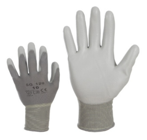 Õhukesed polüesterkindad PU kate peopesas, hall