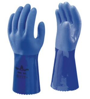 SHOWA 660 pikendatud käisega PVC kummist töökindad sinised